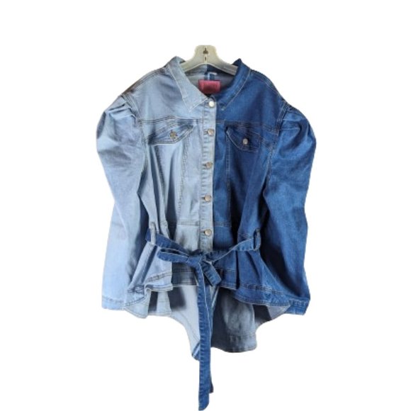 AZALEA WANG Gemini Blue Peplum Ruffled Denim Jacket Size 3XL Jean Akira - Picture 5 of 16